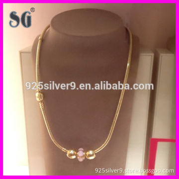 2016 fashion 925 sterling silver and gold plating charm necklaces with silver beads and glass beads for European Jewelery